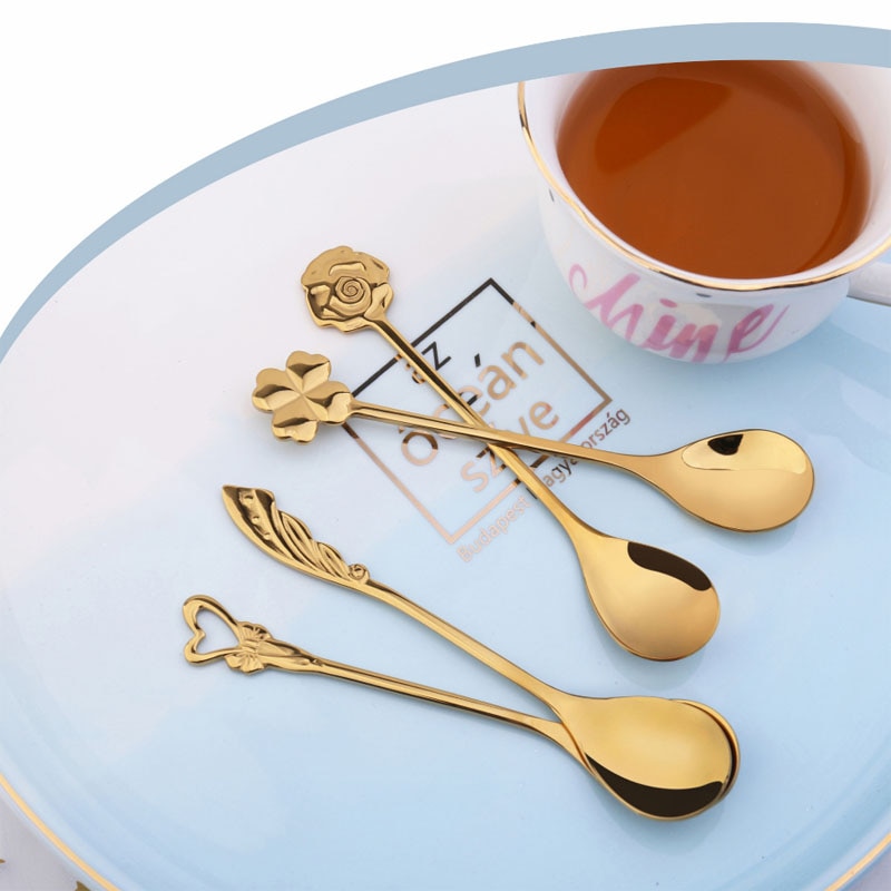 Japanese-style stainless steel coffee spoon dessert series set home kitchen rose four-leaf clover cartoon spoon