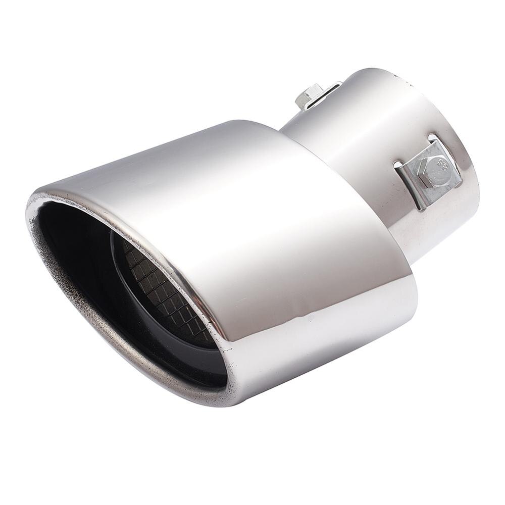 Silenciador de tubo de escape curvado para coche, puntas de extremo ovaladas, embellecedor de 60mm, salida interior, acero inoxidable plateado