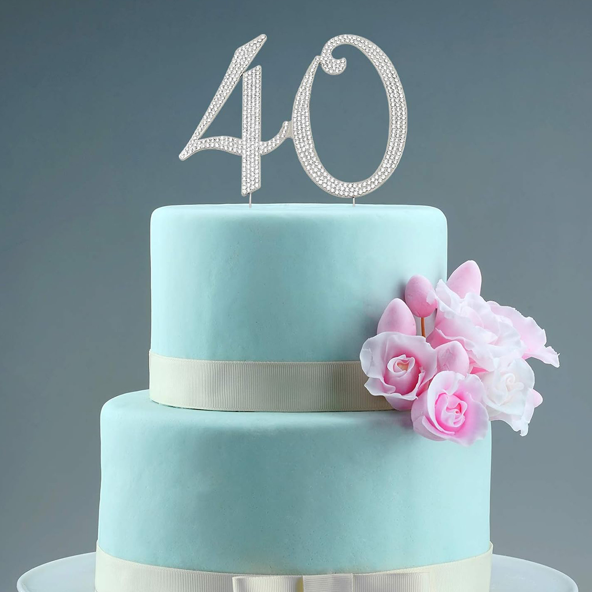 60 Sparkly Rhinestone Decoration Cake Topper - Premium Silver Metal - 60th Birthday or Anniversary Party Makes a Great Centerpie: MULTI