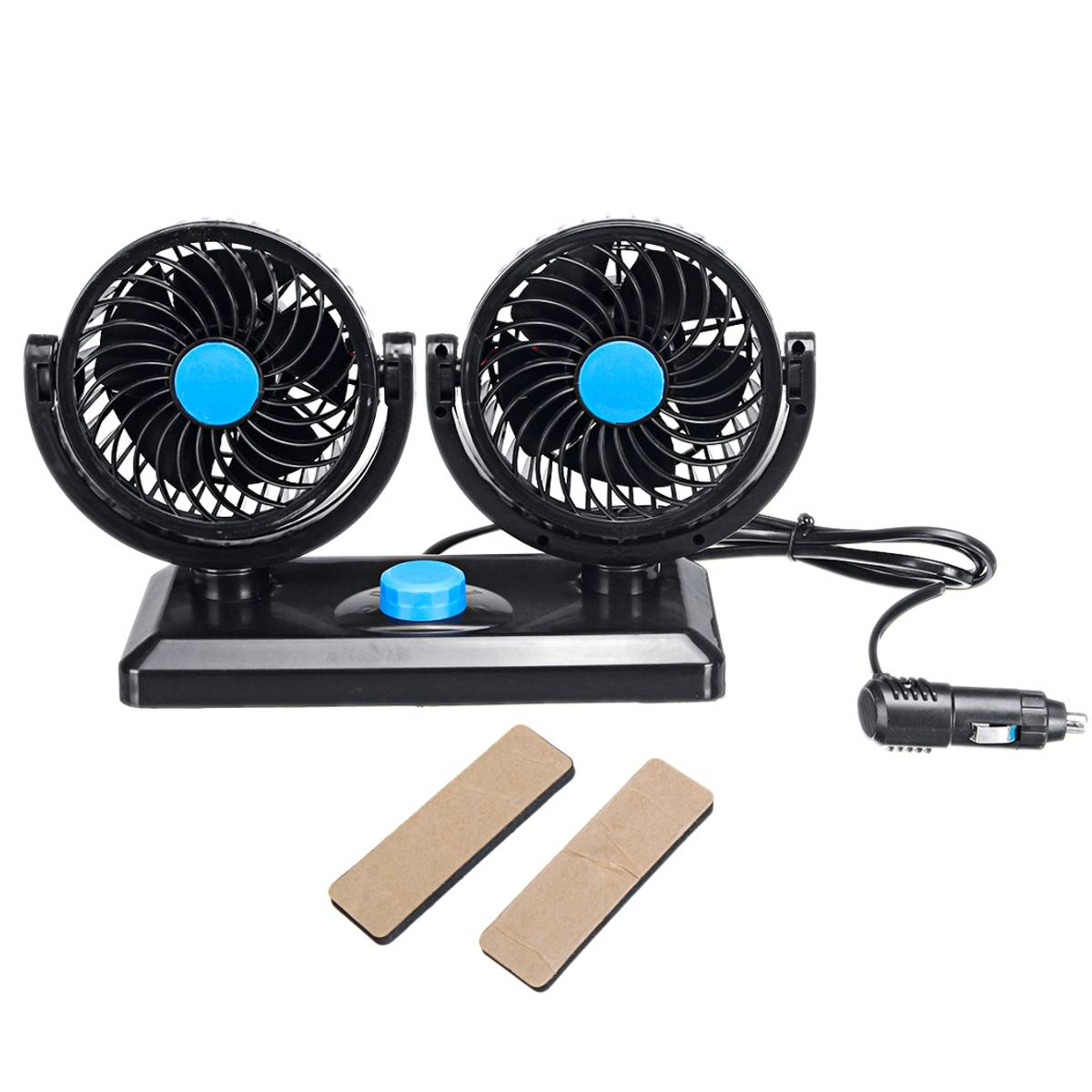 12V/24V Mini Elektrische Auto Ventilator Laag Geluidsniveau Airconditioner 360 Graden Roterende Koelventilator Koeler Zomer outdoor Dual Sngle Hoofd: 12V Dual head blue