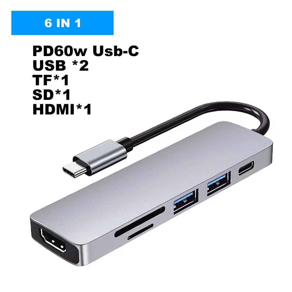 Usb C Hub Multipoort Adapter Met USB3.0 Pd Charger 4Khdmi RJ45 Ethernet Netwerk Adapter Voor Macbook Pro & Type C Windows Laptops: 6in1 PD