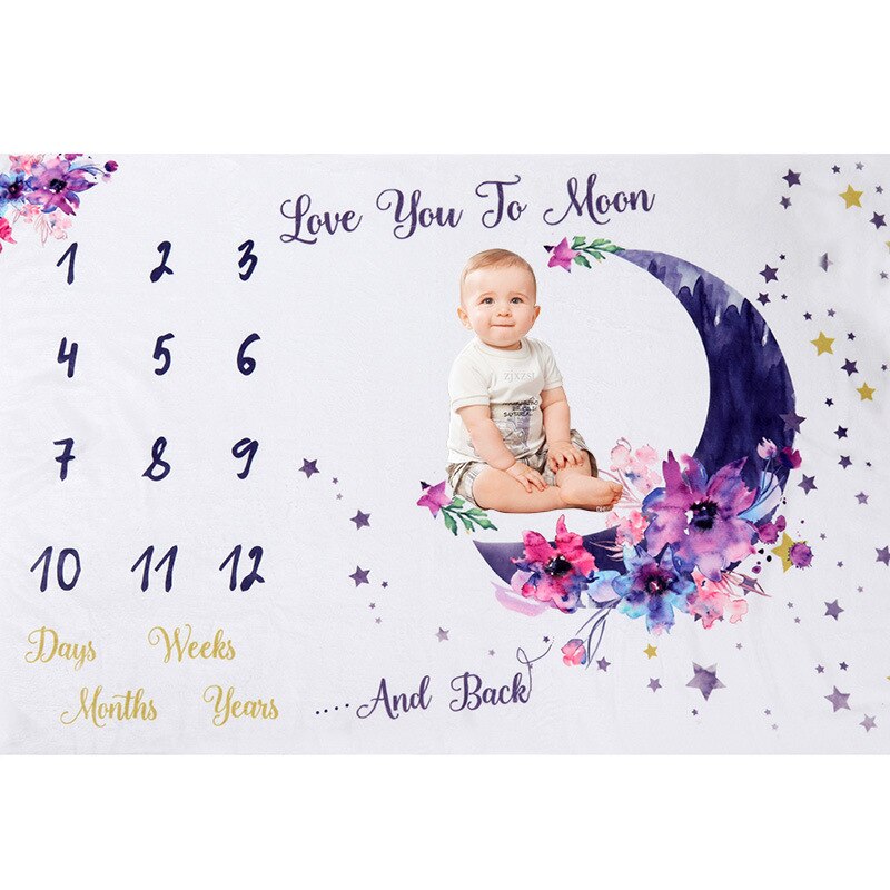 120*100Cm/Maan Patroon Baby Milestone Deken Flanel Foto Deken Cover Deken Baby Groei Memorial Fotografie Deken