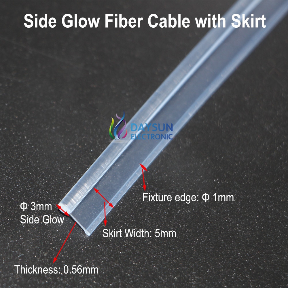 Nederdel optisk kabel 3.0mm / 2.0mm side glød fiber kabel til bil atmosfære lys superbright glødende kabel med monteringskant
