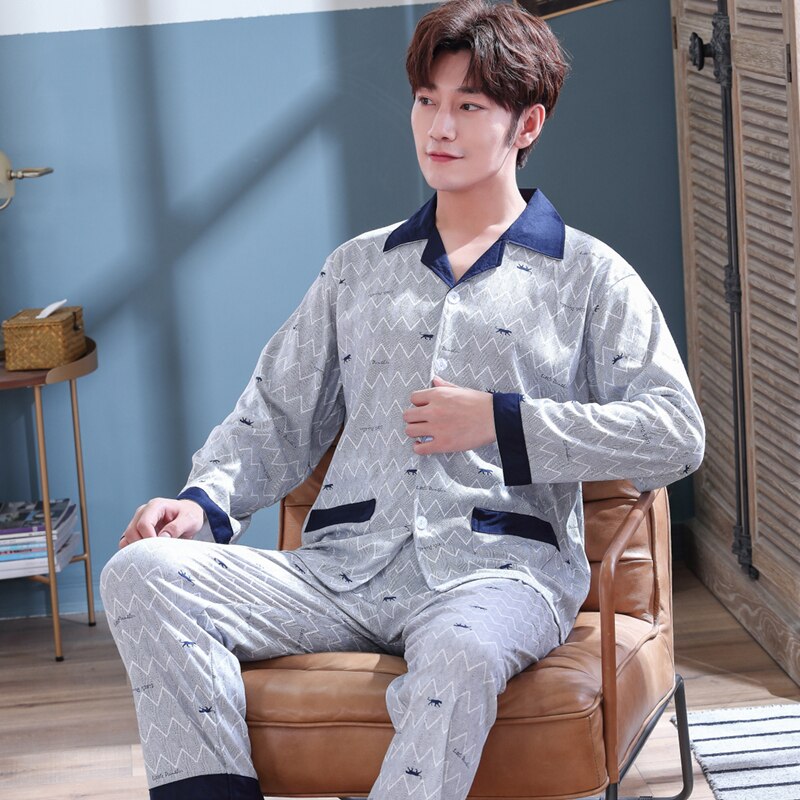 Herren Schlafanzug einstellen Nachtwäsche Baumwolle Männer Pyjama einstellen Frühling Herbst Pijama hombre Herren Nachtwäsche Gestreiften Schlaf Tragen Pyjama Plus Größe: 5623 / XL