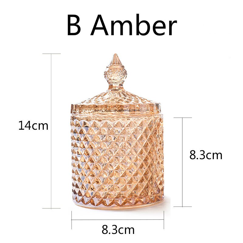 Tarros de cristal con tapa, latas de azúcar en lata de cristal, caja de dulces de diamante, recipiente para bastoncillos, almohadilla de algodón, recipiente de vidrio para almacenamiento doméstico: B