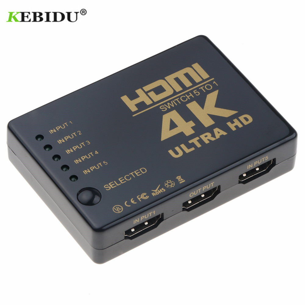 Kebidu ultra  hd 4k hdmi splitter 1 x 5 port 3d 4k*2k video hdmi switch switcher hdmi 1 input 5 output hub med ir fjernbetjening