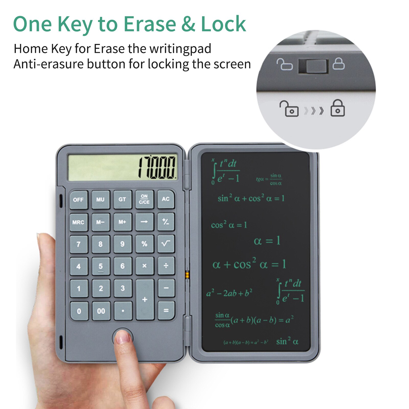 Calculator with 6inch Writing Tablet Portable Foldable Smart Erasable LCD Graphics Board Desktop Calculators 12 Digit Display