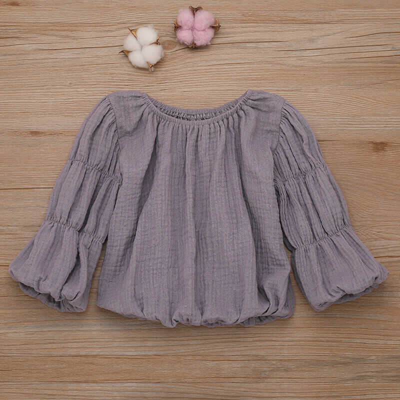 4 Kleuren Baby Meisjes Lantaarn Mouwen Tops Shirts Blouse Warm Ronde Hals Herfst Kleding