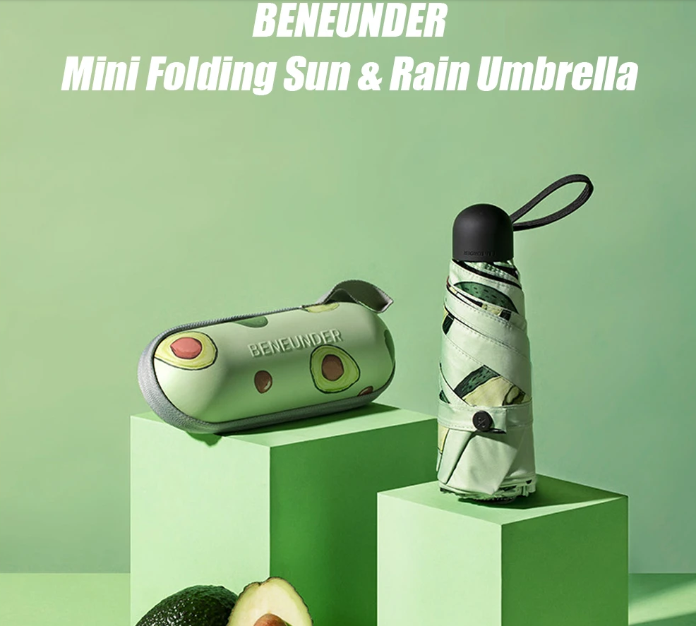 Bumbershoot Beneunder Mini Folding Sun&Rain Umbrella UPF 50+ LRC Vinyl 99% UV Protection Double Layer 349g Printing Umbrella