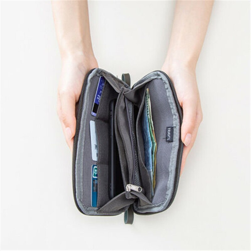 Unisex Casual Nylon Portable Travel Wallet Solid Zipper Document Organizer Passport Tickets ID Card Holder