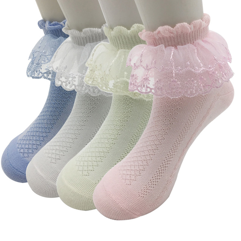 4 Pairs / Lot Summer Girls Socks Cotton Mesh Lace Candy Color Children Socks 1-12 Year Kids Socks For Girls: 4 colors / 5-7 year