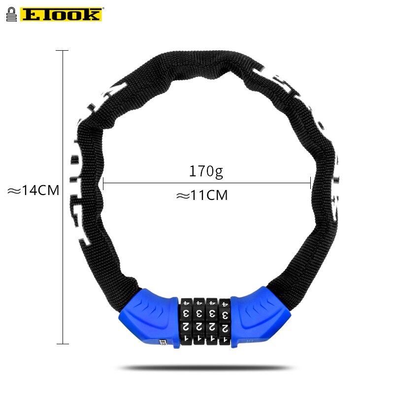 Etook ketjulukko lukko skootteri pyörä lyhyt 45cm kahvilan lukko kannettava salasana digitaalinen ketju maantiepyörälle mtb  et355- s: 45cm- musta  ed3138