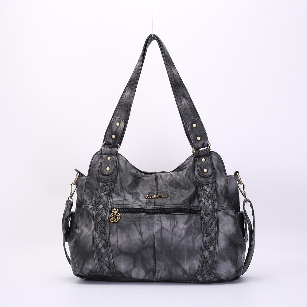 Borse da donna moda PU pelle capiente borsa a tracolla acquirente pacchetto multitasche borsa a tracolla borsa da donna con cerniera Hobos 0044: nero-grigio