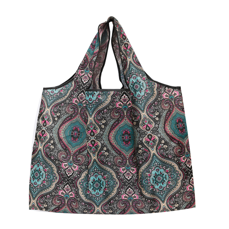 Pocket Tote Women Bag Eco-Friendly Folding Shopping Bag Reusable Portable Shoulder Handbag for Travel Supermarket: WHITE