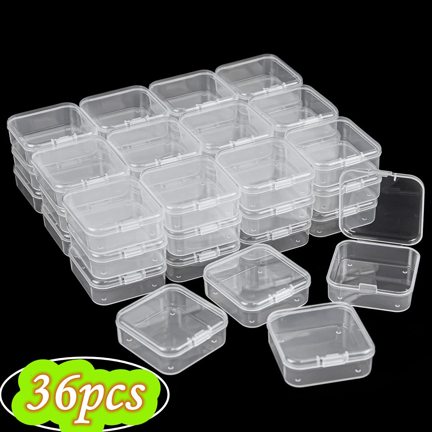 36PCS Mini Clear Plastic Storage Containers with Lids Empty Hinged Boxes for Beads Jewelry Tools Craft Supplies Flossers Fishing