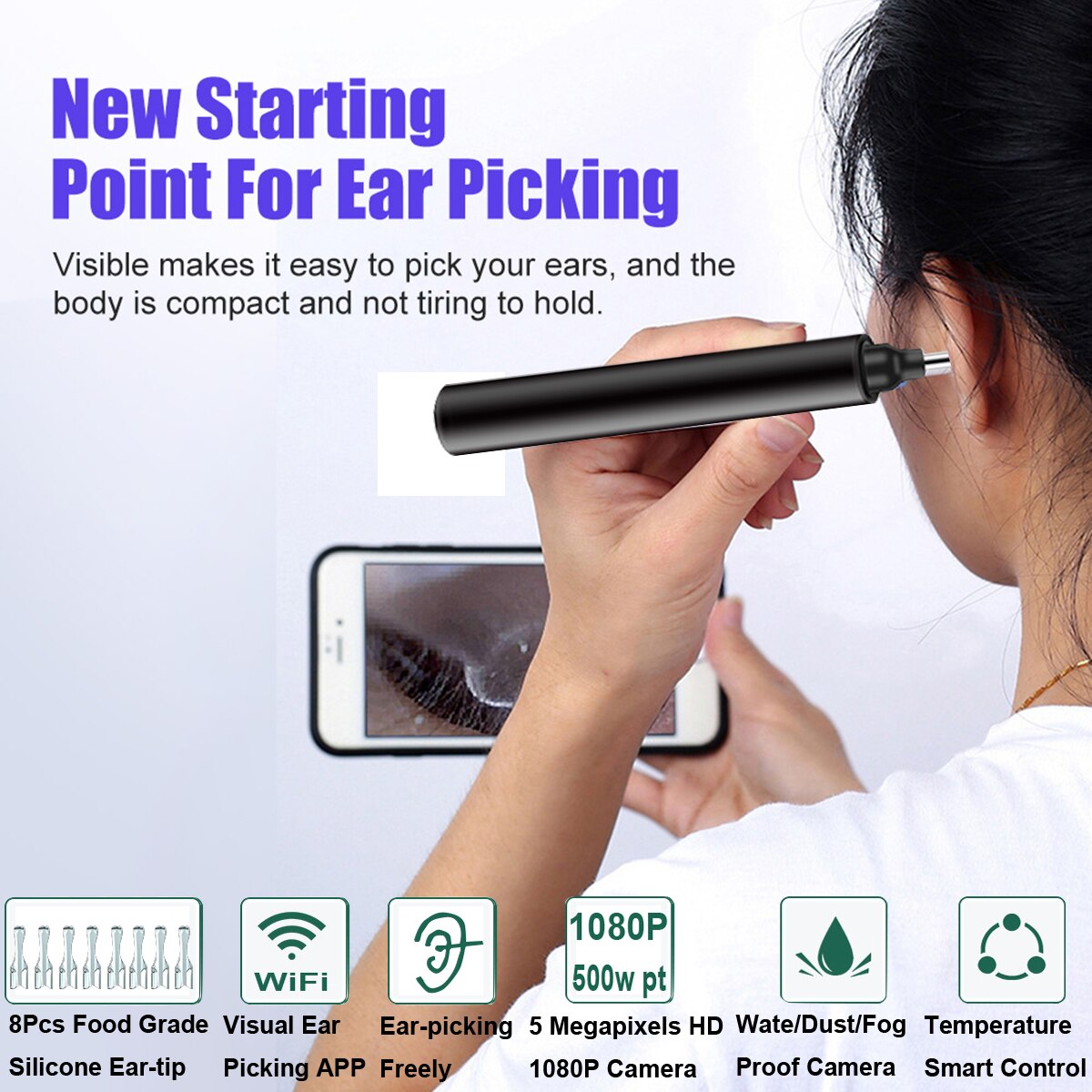 3.5mm Smart Wireless WIFI Visual Ear Pick HD Endoscope Artifact Visual Otoscope Ear Wax Removal Tool Ultra-Thin