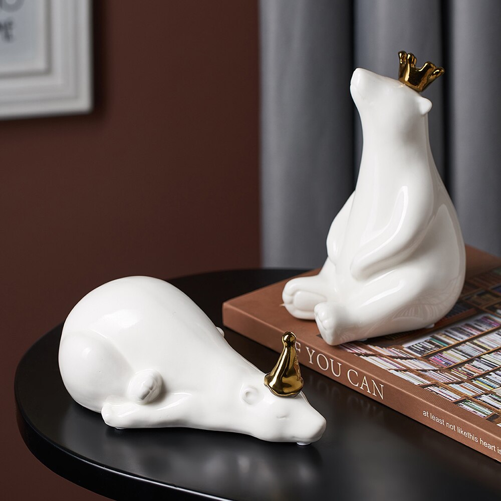 Polar Bear Ceramic Decoration Modern Home Decor Living Room Office Desktop Decoration Feng Shui Decoration Animal Statue