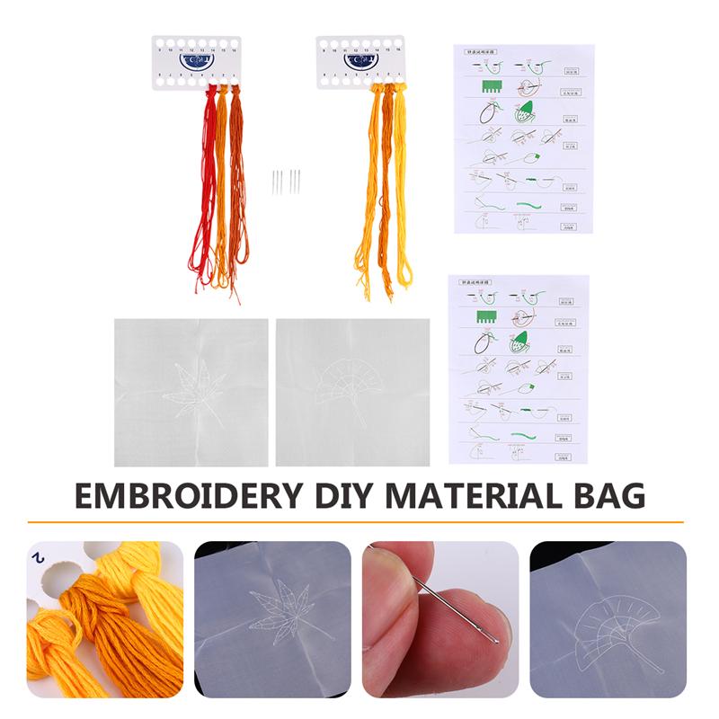 2 Sets Embroidery DIY Material Bag Embroidery Starter Kit