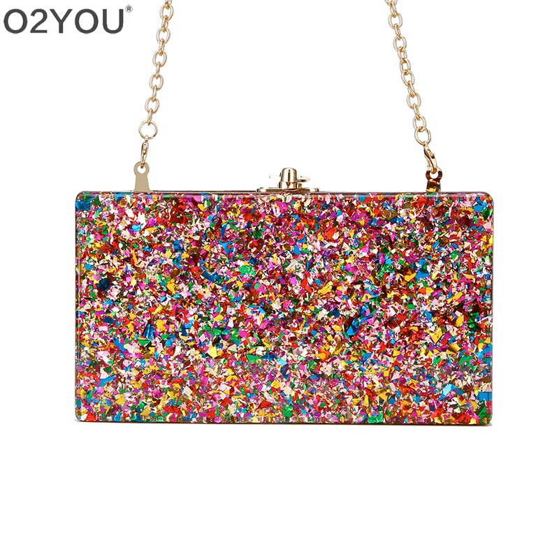 Pochette avec ruban acrylique loup , pochette avec confettis arc-en-ciel exclusif, sac portefeuille pour femmes, sacoche à épaule de voyage en acrylique