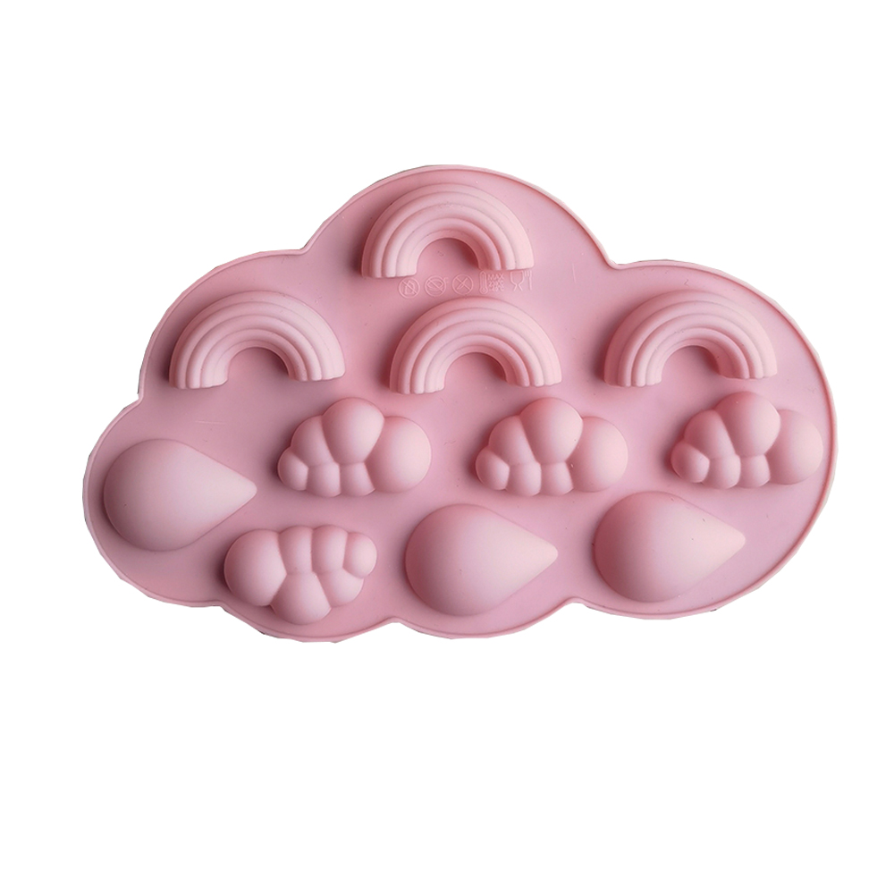 Molde de silicona con forma de gota de lluvia de nubes de arcoíris 3D, 11 cavidades, para hornear pasteles, Chocolate, Fudge, queso, cubitos de hielo: Pink