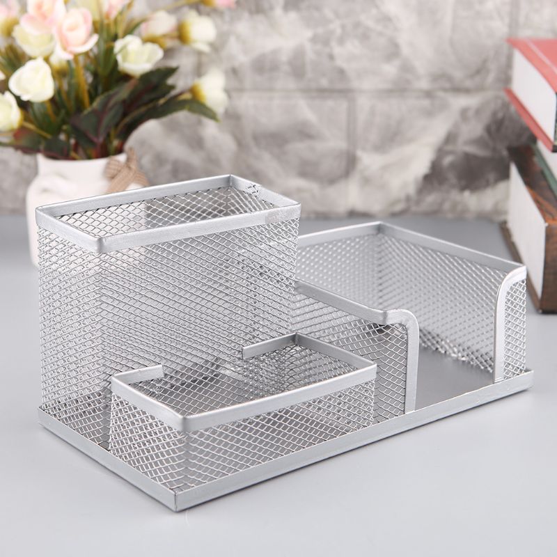 Metal Mesh Desk Organizer Pen Pencil Storage Holder with 3 Compartments for Home Office Students Supplies Accessories L29K
