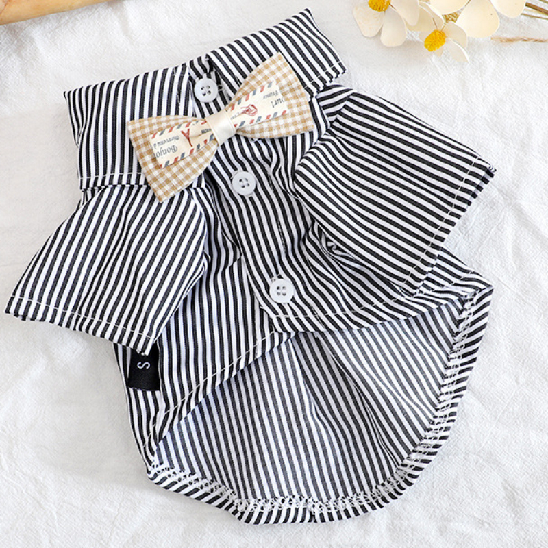 Huisdier Hond Kleding Strik Gestreepte Shirts Dunne Zomer Blauwe Mode Chihuahua Streep Shirt Voor Kleine Honden Kleding: WHITE / XL