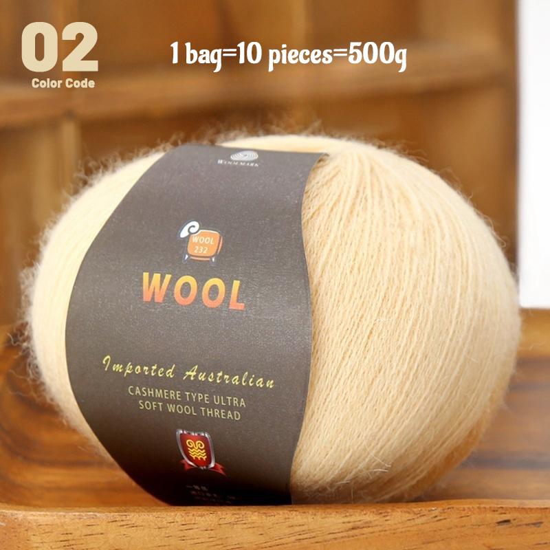 En stor pakke med  of 500g stk. kashmirgarn af fint uld, der bruges til håndlavet gør-det-selv-strikkegarn, til fremstilling af varme herre- og dametrøjer, tørklæder, huer, knæbeskyttere, handsker, bukser, tæpper, hobbyartikler og andre garnnøgler. , 1 poser = 10 stk. = 500g