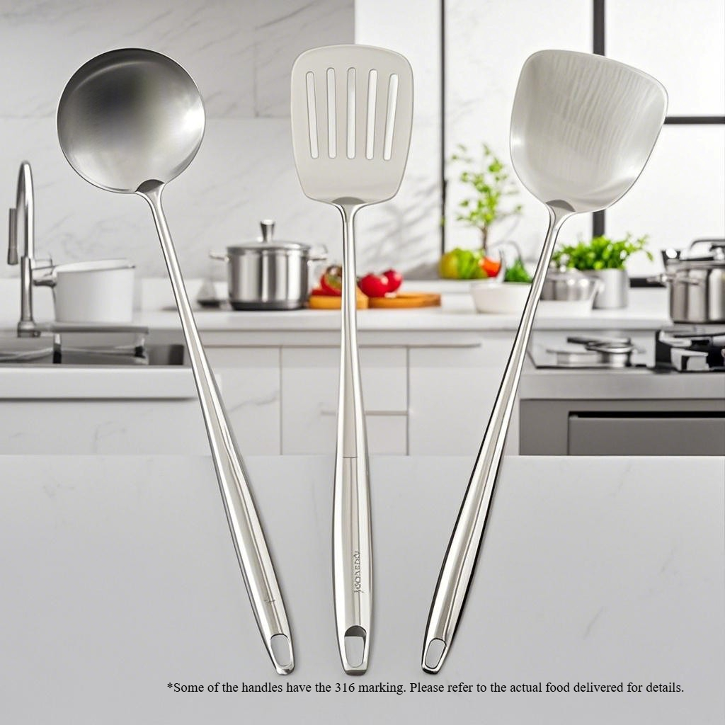 Espátula Wok de acero inoxidable 304, utensilios de cocina de Metal, cuchara giratoria ranurada, cucharón, herramientas de cocina, juego de utensilios, accesorios de cocina: Marfíl
