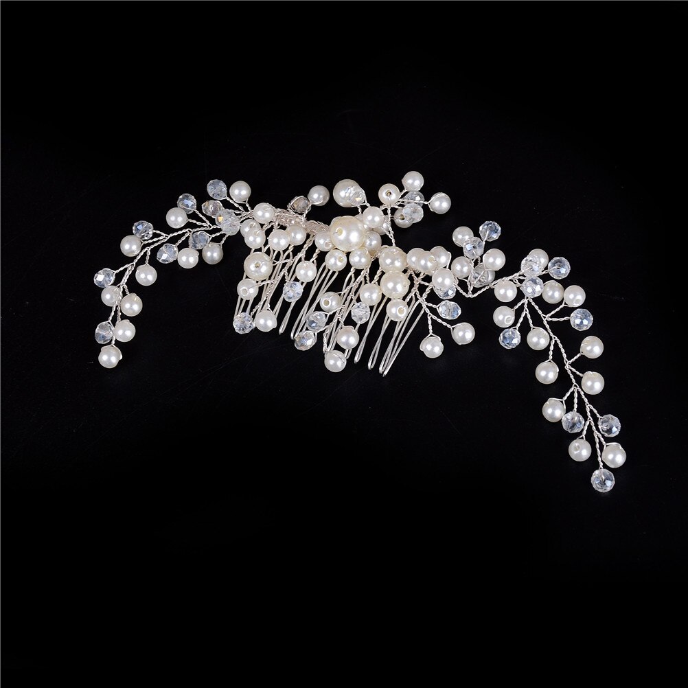 Peineta de perlas de cristal para el pelo, adorno de joyas para el pelo para boda, novia, decoración de la cabeza, peineta de novia con diamantes de imitación