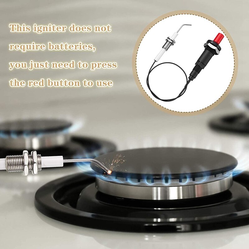 AU -4 Pieces Propane Push-Type Piezo Igniter Kit with Threaded Ceramic Electrode Ignition Plug Wire 30 cm for Gas Grill