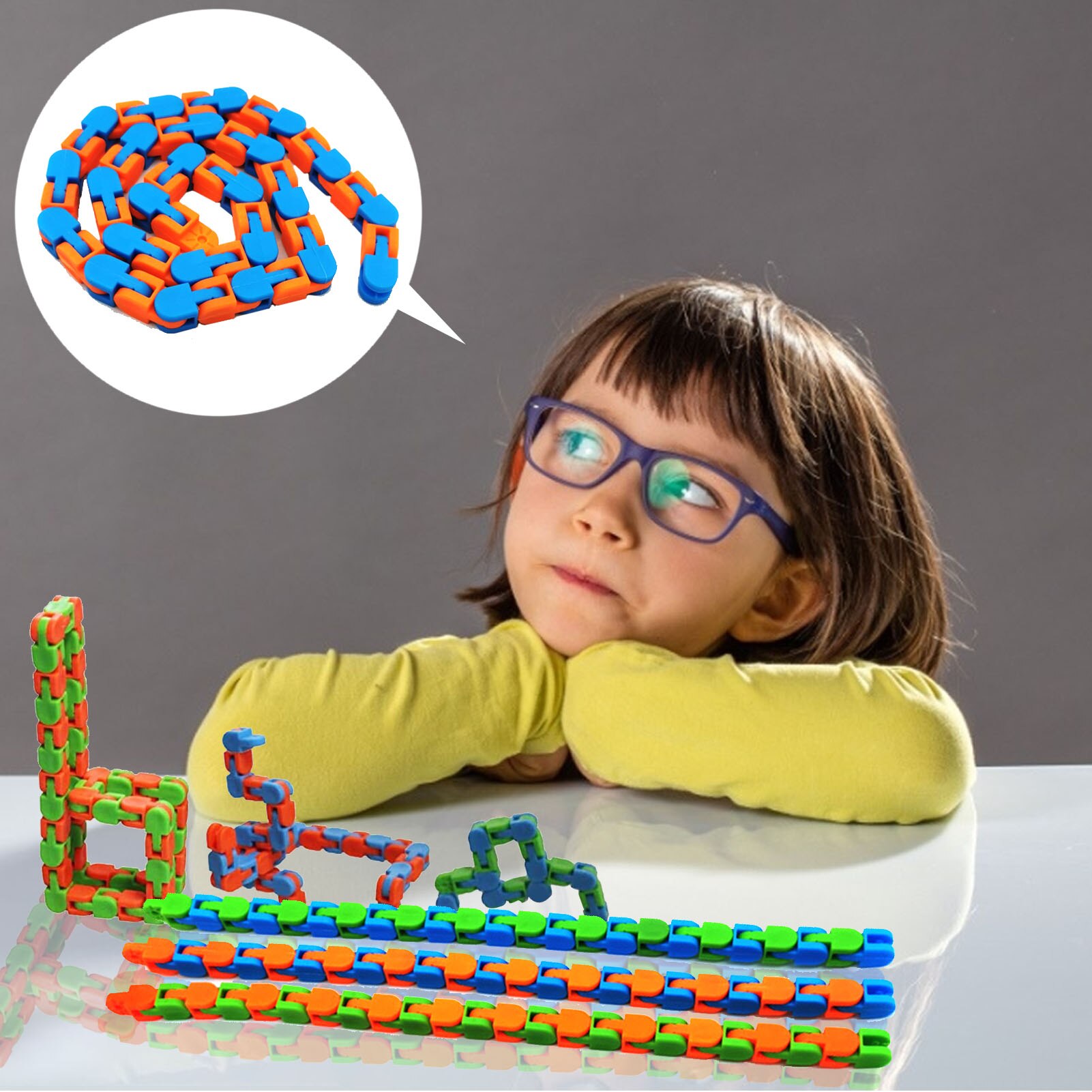 3Pcs Wacky Tracks 24/48 Knoop Keten Decompressie Speelgoed Wacky Tracks Snap En Klik Fidget Anti Stress Speelgoed Draaibaar Armband speelgoed