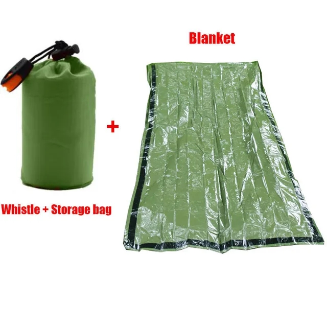 2 Person Emergency Shelter Bivy Survival Tent Kit Mylar Tube Tent Sleeping Bag Waterproof Outdoor SOS Thermal Blanket Reusable: green