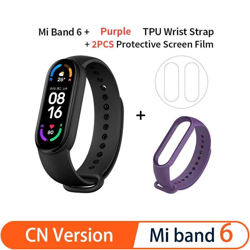 Xiaomi Mi Band 6 Smart Bracelet 5 Color AMOLED Screen Miband 6 Blood Oxygen Fitness Traker Bluetooth Waterproof Smart Band: CN add Purple