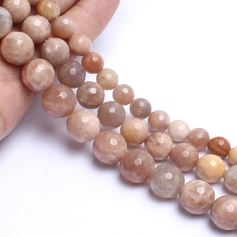 Natrual Stone Beads Faceted Sunstone Round Beads For Jewelry Making Bracelet Necklace 15inches 6/8/10/12mm Pick Size