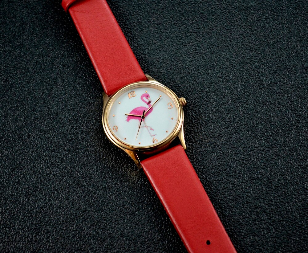 Flamingo Horloge Rode Band Unisex Wereldwijd