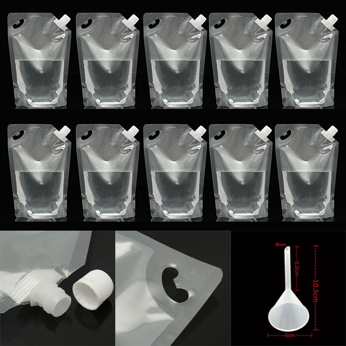 10Pcs 1000ml Transparent Plastic Spout Pouch Reusable Durable Plastic Bottle Pouch For Liquid Drink Pouch Sealed Packaging Bag