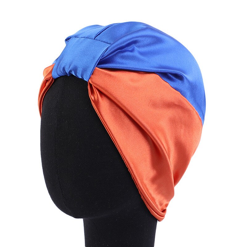 6 Kleuren Zijde Salon Motorkap Vrouwen Slaap Badmuts Badhanddoek Haar Droog Quick Elastische Haarverzorging Bonnet Head Wrap hoed: Blue Orange