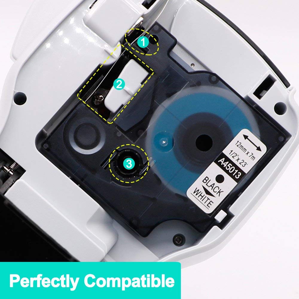 6 Pcs Compatible Dymo D1 Label Tape - 12mm x 7m - For LabelManager 210D 260P 450D