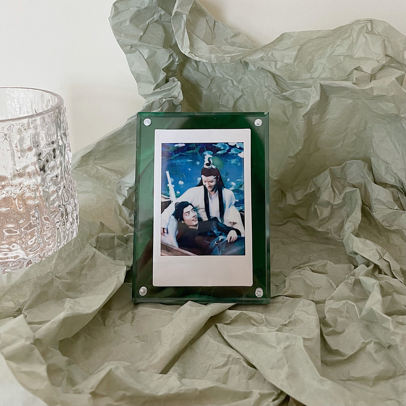 Akryl stark magnetisk dubbelsidig 3 tums polaroid fotoram genomskinlig reklamdisplay stativ etikettpapper: Grön