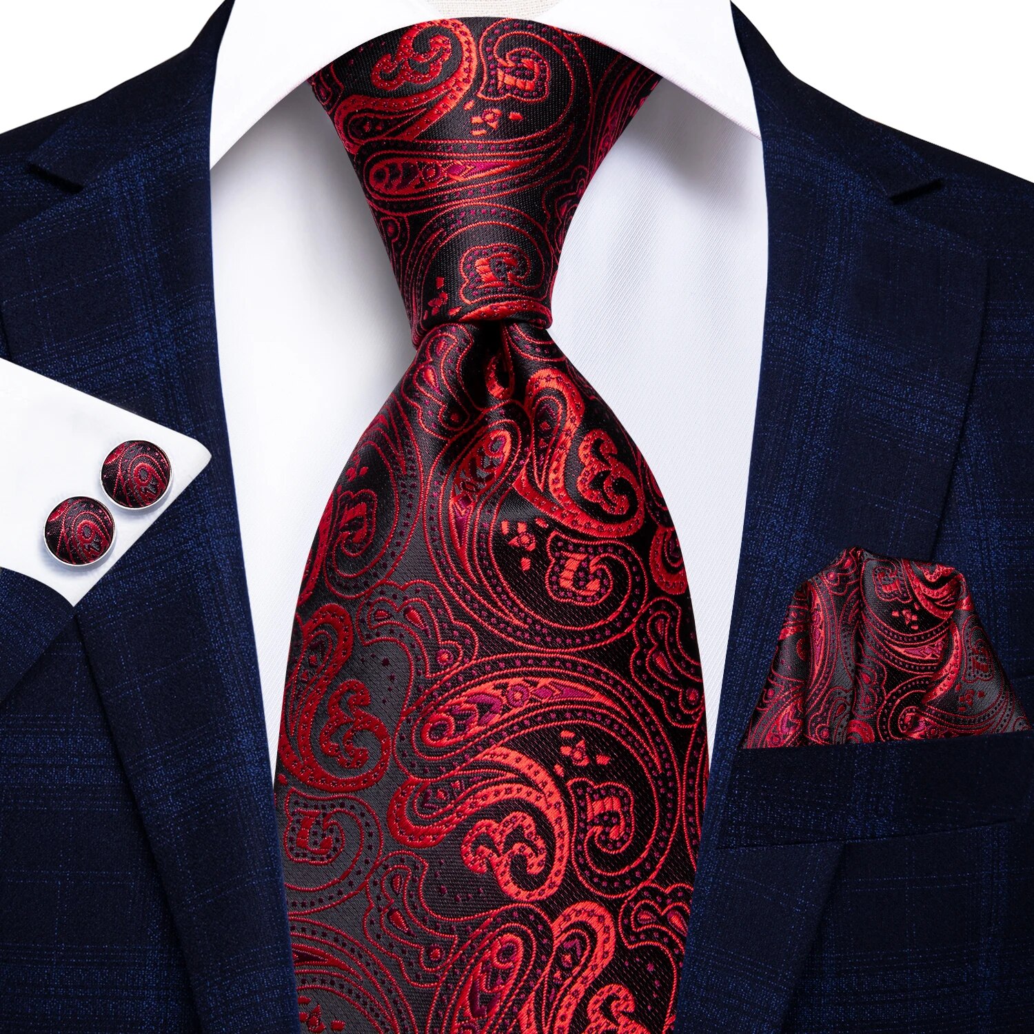 Hi-Tie-corbata de boda de seda de para hombre, color azul pavo real, gemelos, , conjunto de corbata de para de negocios