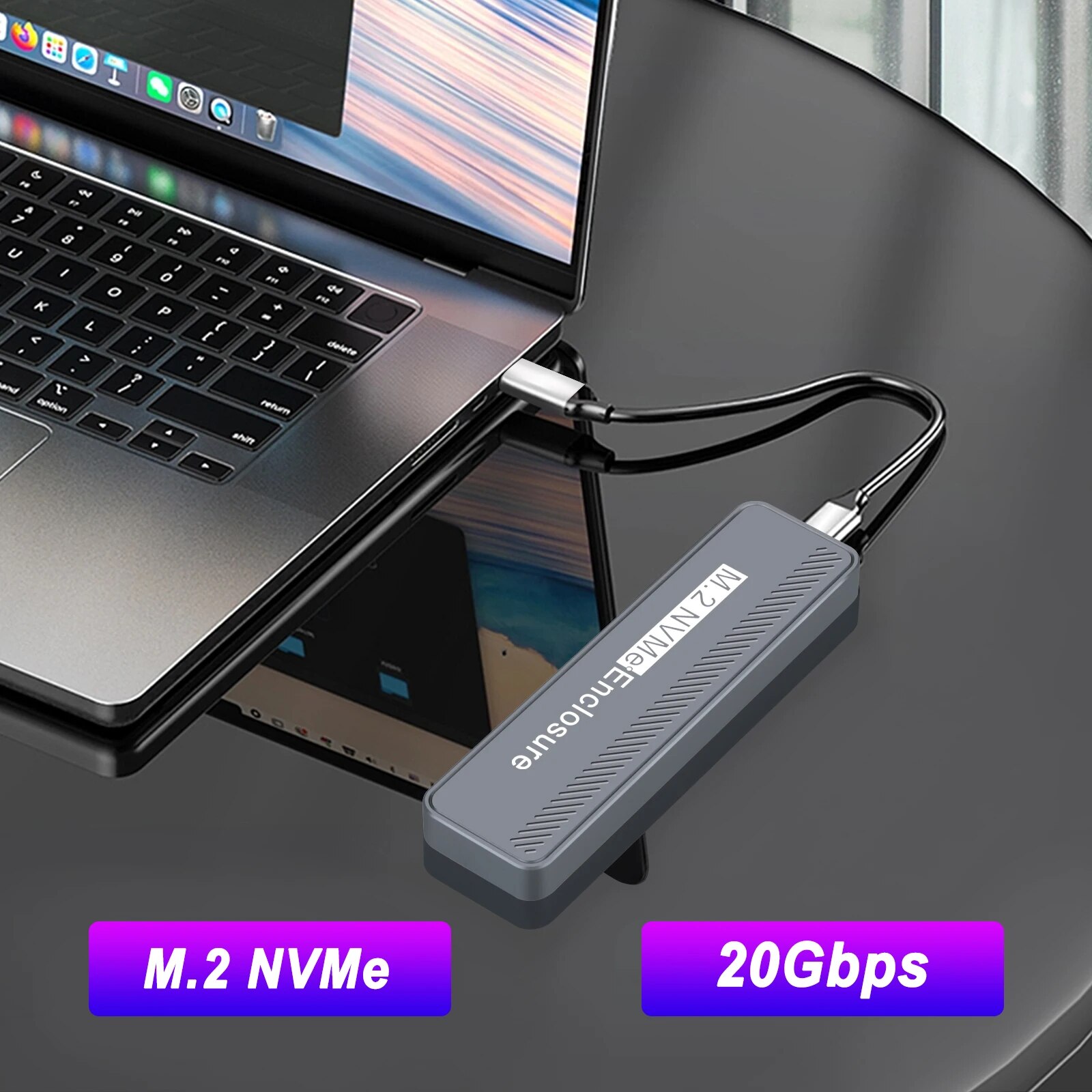 20Gbps M.2 NVME Enclosure USB 3.2 GEN 2X2 Type C NVME SSD Enclosure for 2230/2242/2260/2280 NVME SSD M/ B +M Key External Case B