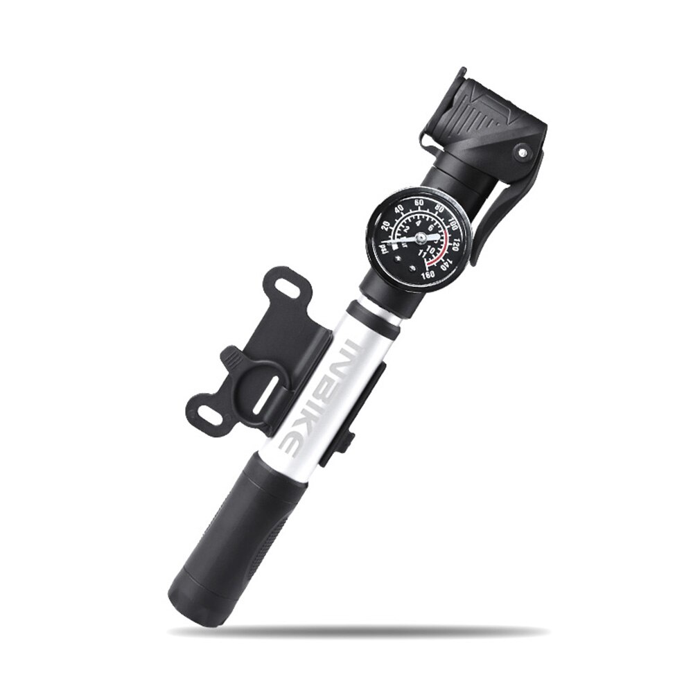 Mini Bike Pump Portable High-pressure Bike Tire Frame Pump Fits Presta Schrader with Pressure Gauge for Road Mountain Bikes: IQ326 Silver
