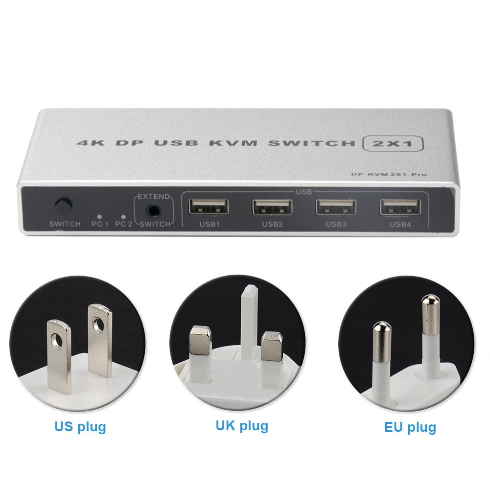 VGA Dual Port Displayport Computer Connection Monitor KVM Switch 1 Out Plug And Play 4K 60Hz HDMI USB Mouse Support Controller