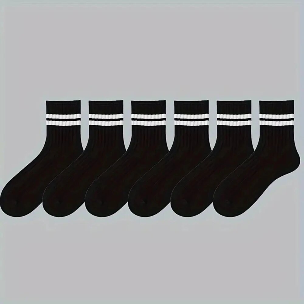 6/10/15/20 Pairs Men Socks Spring Autumn Casual Black White Striped Socks Breathable Mid Tube Sock High Round Neck Socks: Black Blue