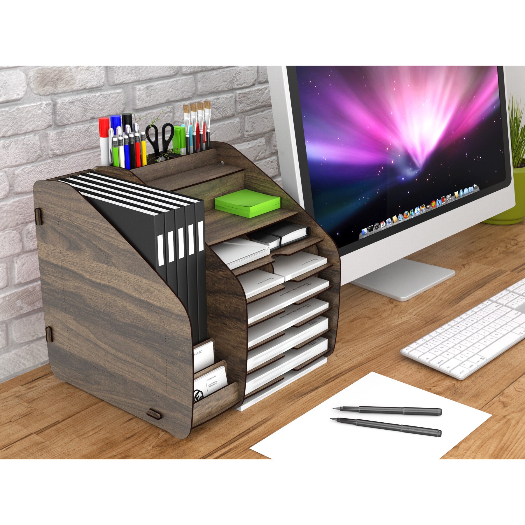 A4 Letter Shelf Desktop Organizer, Office Table Organizer Briefcase Organizer, Cup and Aksesuvarlı, Regulatory: Brown