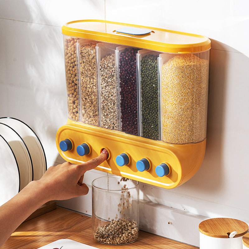 Kitchen Containers Cereal Dispenser Wall-Mounted Sealed Food Storage Containers Grain Dispenser Food Can Home Cereal Container