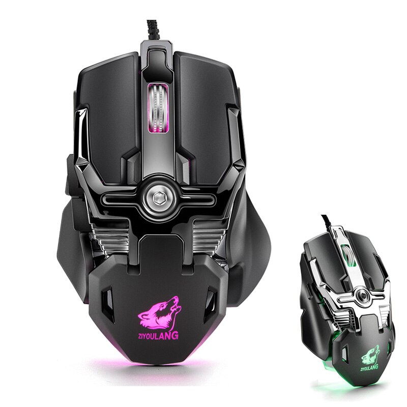 V15 8 knops mechanische gamingmuis met usb-kabel, 6400 dpi rgb-achtergrondverlichting, macro-gamermuis met drukpistool voor laptop