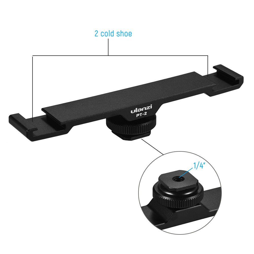 Ulanzi PT-2 Double Shoe Mount Extension Bar Dual Bracket With 1/4" Thread for DV DSLR Camera Smartphone Microphone LED Light