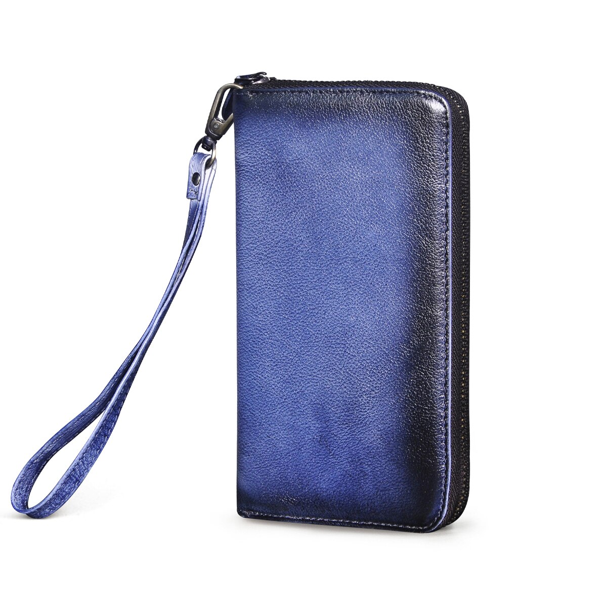 Luxury Brand Male leather Card Holder Checkbook Zipper Around Organizer Wallet Purse Clutch Handbag 1016: Deep Blue