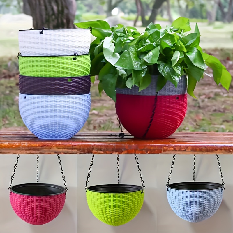 De 1 maceta de plástico tejida de ratán colgante, cesta de macetero colgante de estilo europeo, maceta grande de resina colgante para orquídeas de interior